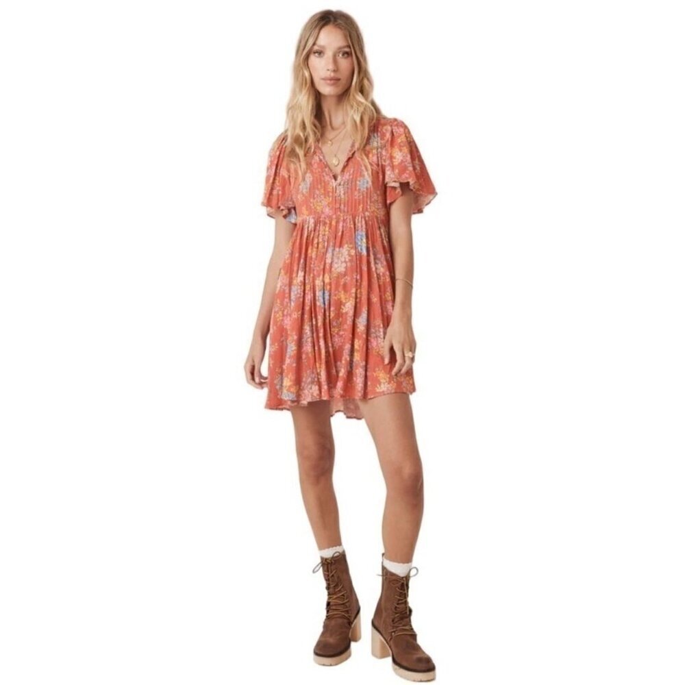 Spell and the Gypsy Meadowland Flutter Sleeve Mini Dress Poppy
